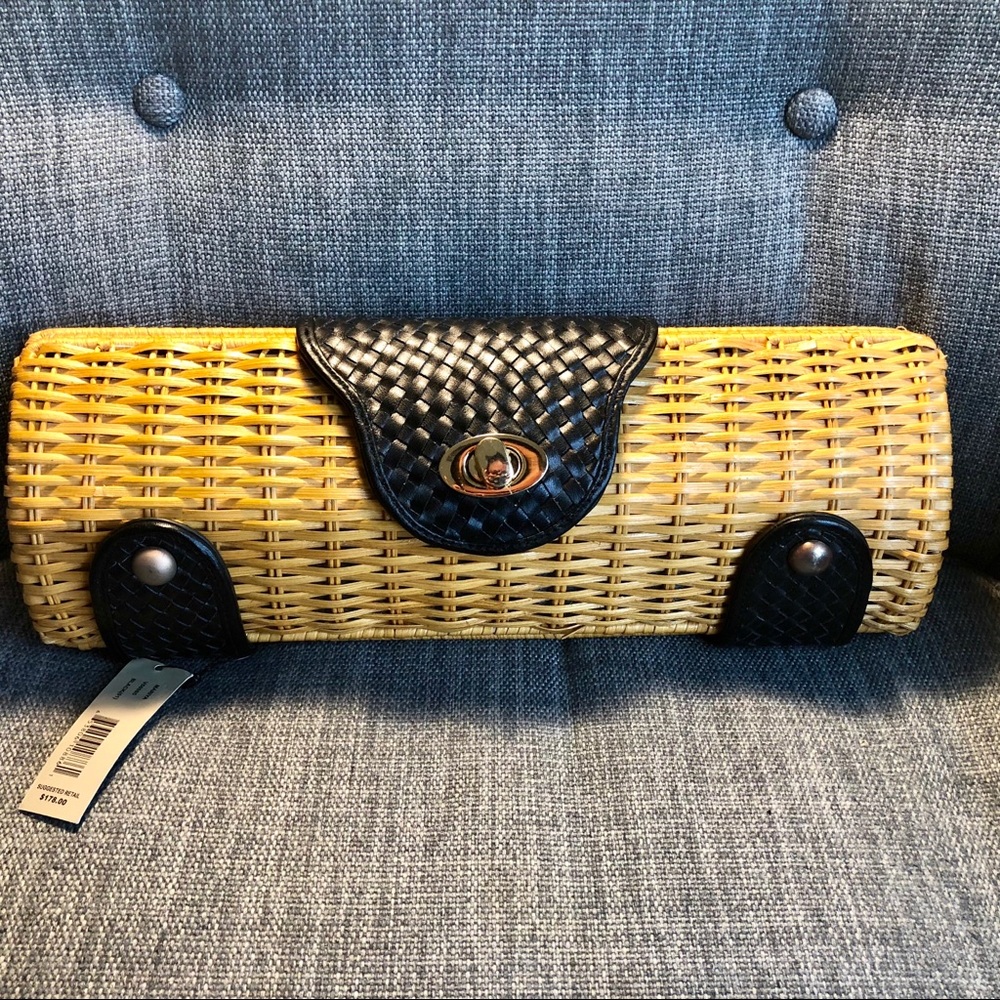 Adrienne Vittadini Straw & Genuine Leather Clutch